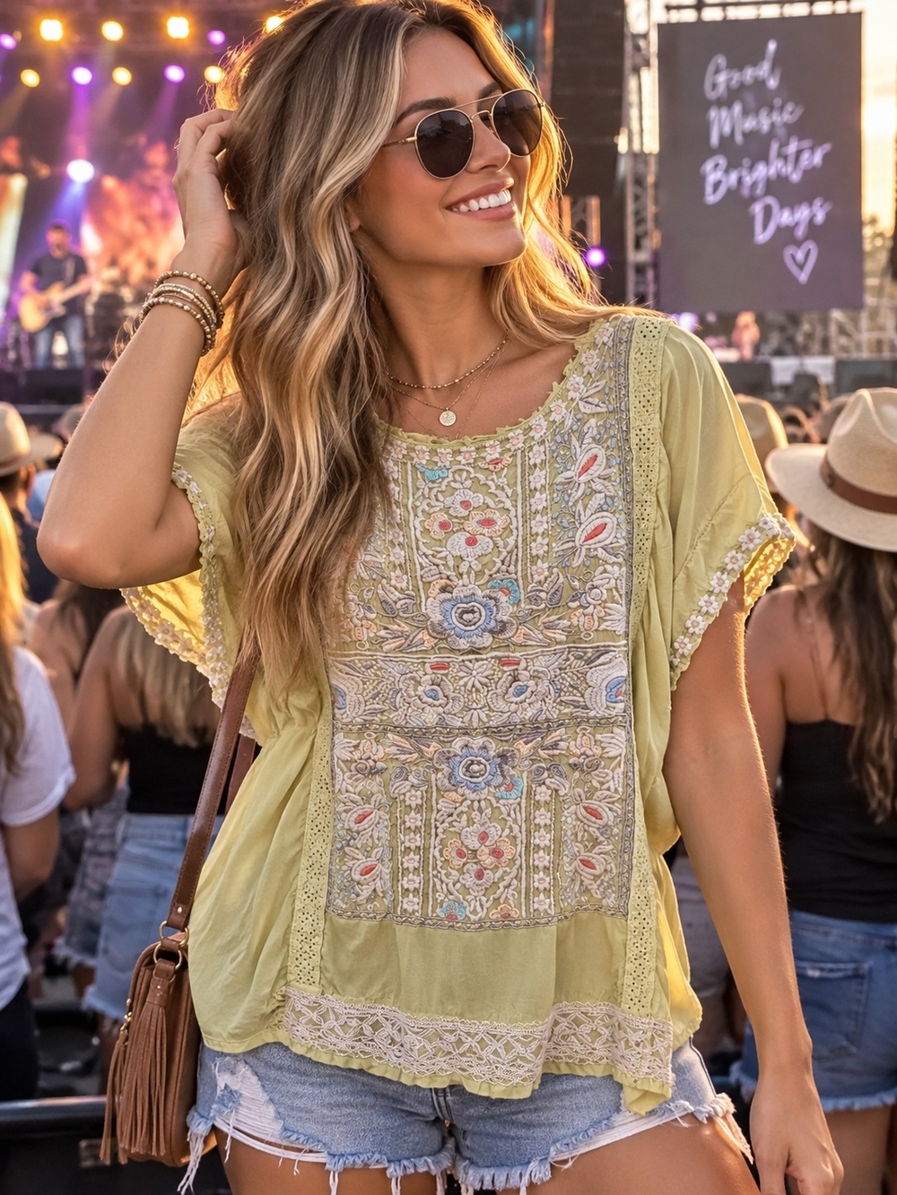 Johnny Was Yellow Embroidered Boho Tunic